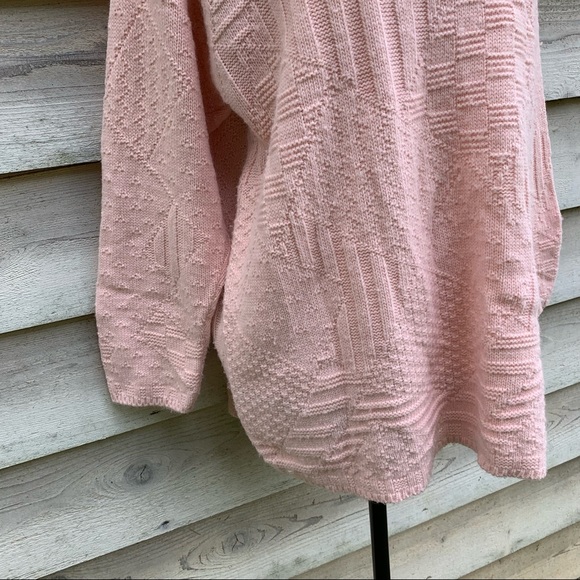Vintage Pastel Pink Mock Neck Long Sleeve Pullover Oversize Cable Knit Sweater - Picture 9 of 16